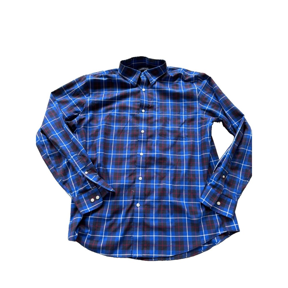 Lands End Mens Large 16-16.5 Check Plaid Long Sleeve Button Down Shirt Blue/Red